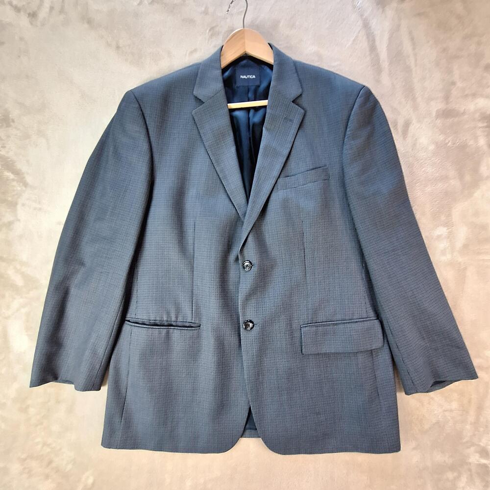 Nautica Sport Coat Mens 42R Gray Wool Check Single Vent 2 Button Tweed Jacket